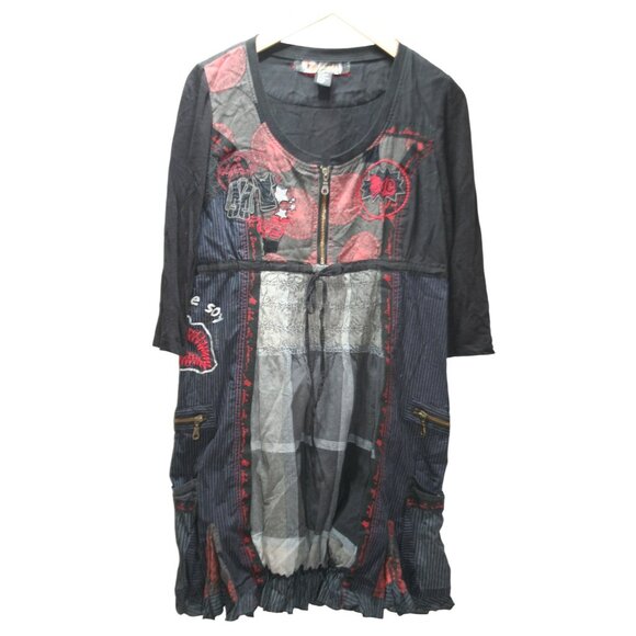 Desigual Dresses & Skirts - Desigual Abstract Print Patchwork Dress Ruffle Medium Boho Dark Artsy Streetwear